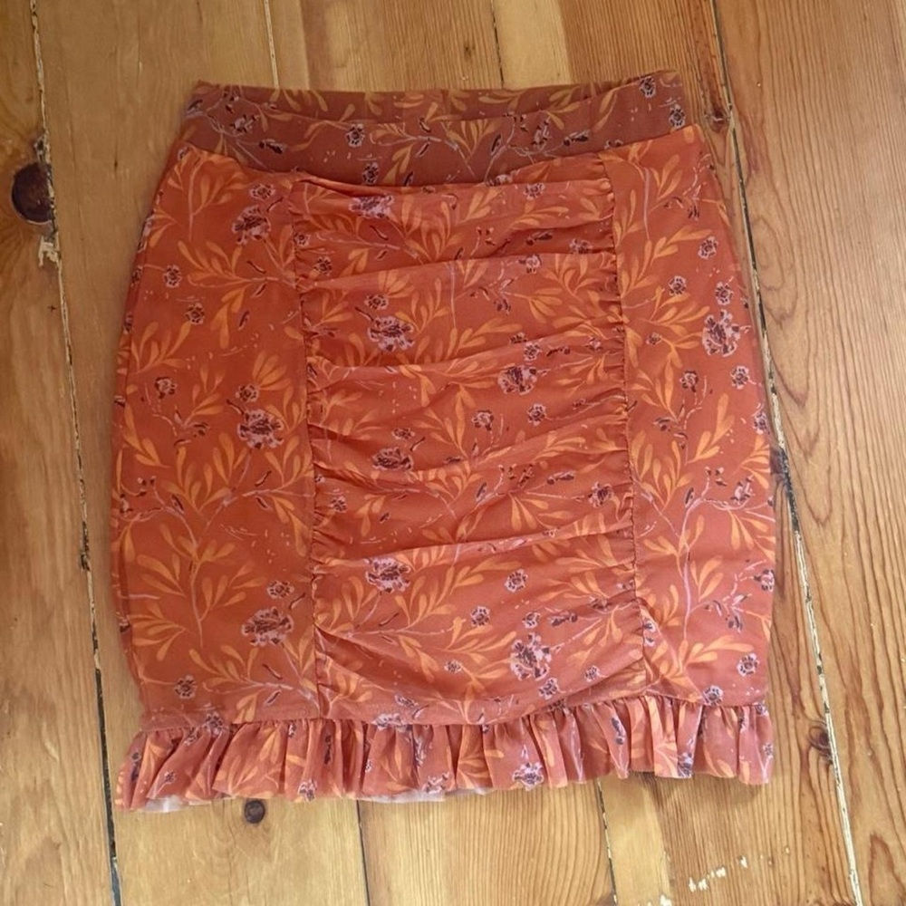 Free People Rust Floral Ruffle Mini Skirt